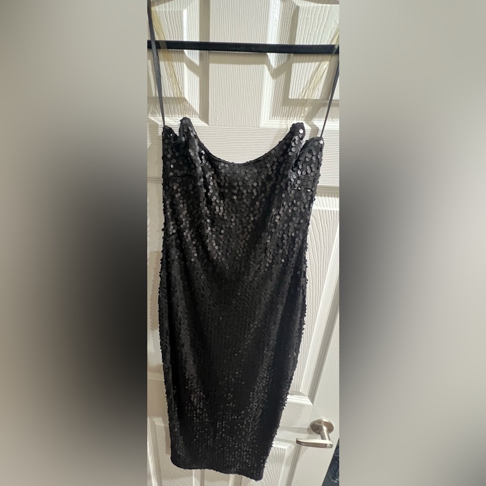 Black Sequin Fitted Dress